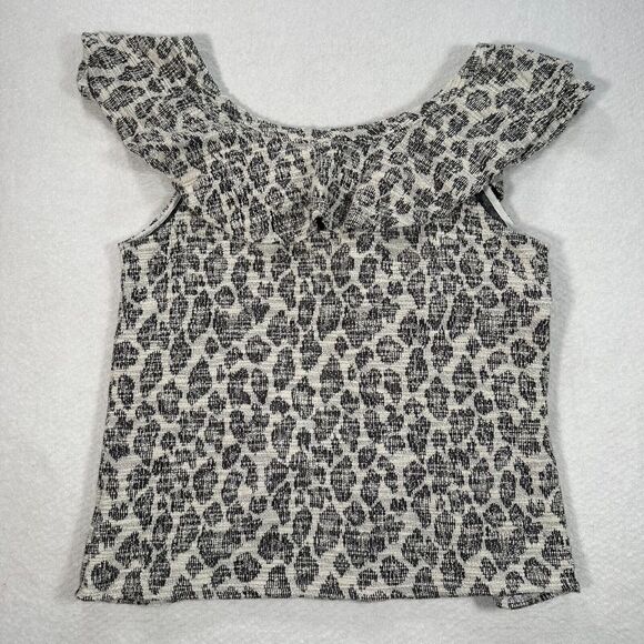 Anthropologie Dolan Tweed Ruffle Top Women's Size Large Animal Print Black/Cream - Picture 10 of 10